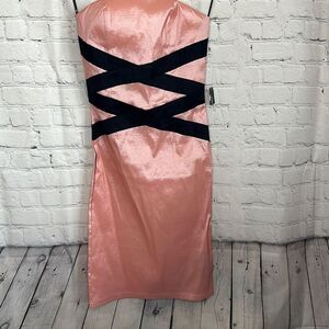Forever 21 Women’s Pink Black Strapless Prom Wedding Formal Dress size Small P